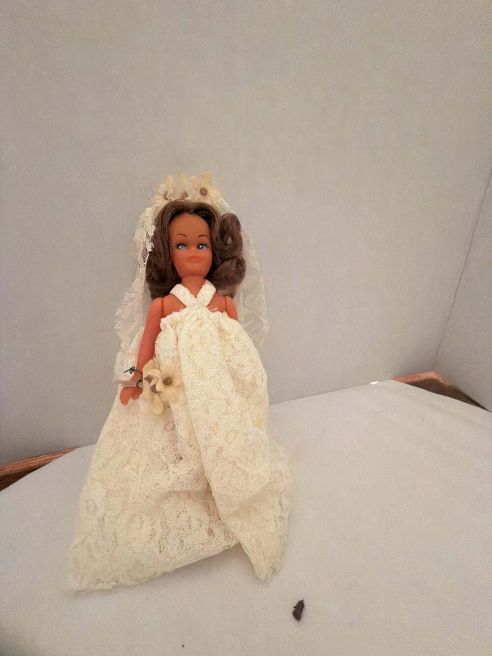 Vintage Bride Doll White Lace Dress